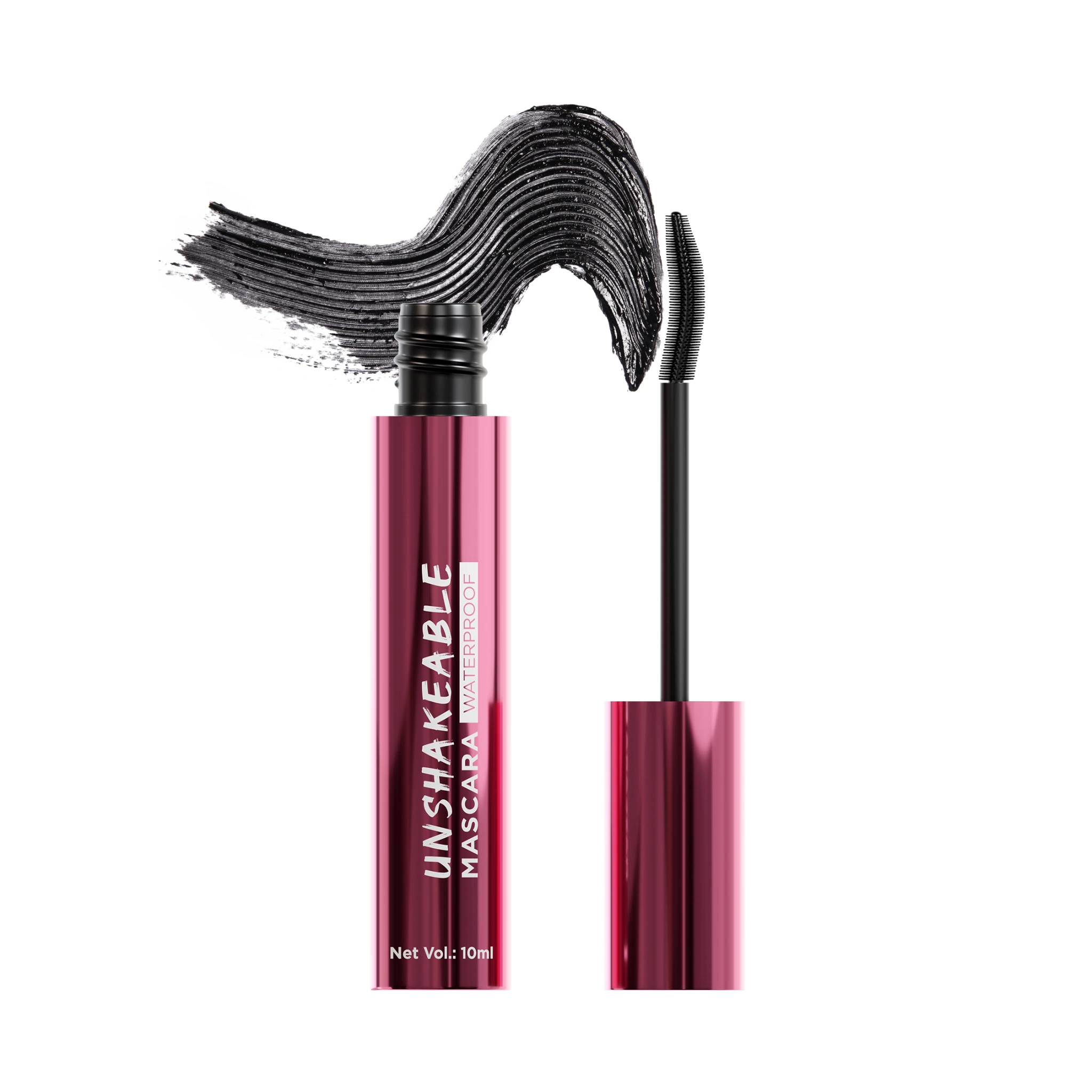Unshakeable mascara with black wand on a white background