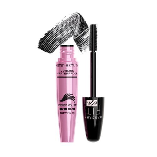 Pink mascara with black wand on a white background